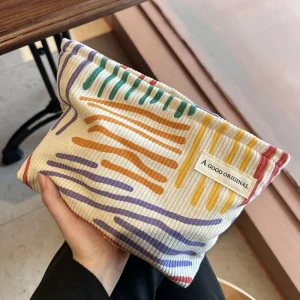 Corduroy Women Cosmetic Bag Large Capacity Makeup Storage Bag Travel Portable Organizer Zipper Wash Bag